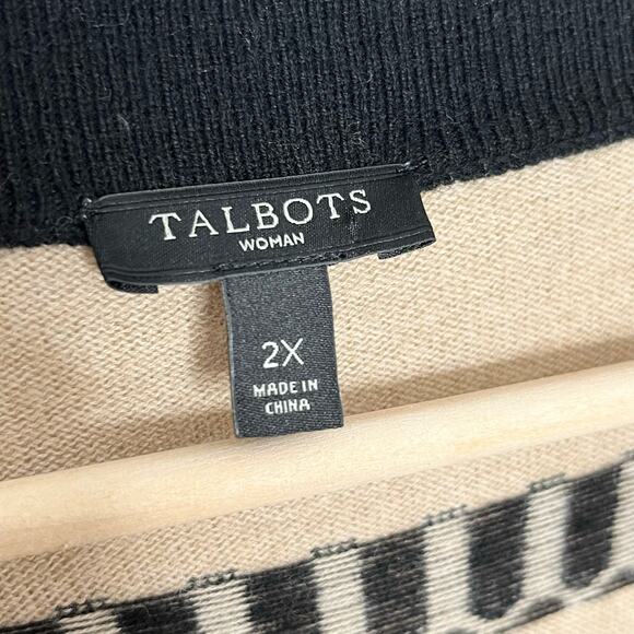 Talbots Women's Open Front Wool Mohair Blend Cardigan Sweater Size 2X Tan Black - Picture 3 of 6